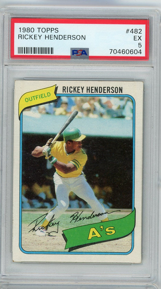 Graded 1980 Topps Rickey Henderson #482 Rookie RC Baseball Card PSA 5 EX