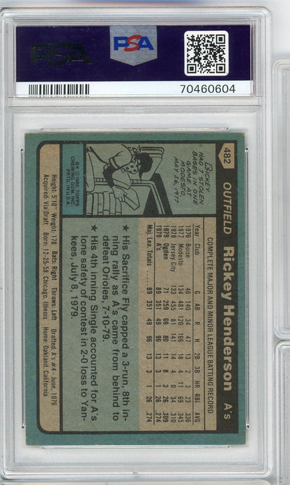 Graded 1980 Topps Rickey Henderson #482 Rookie RC Baseball Card PSA 5 EX