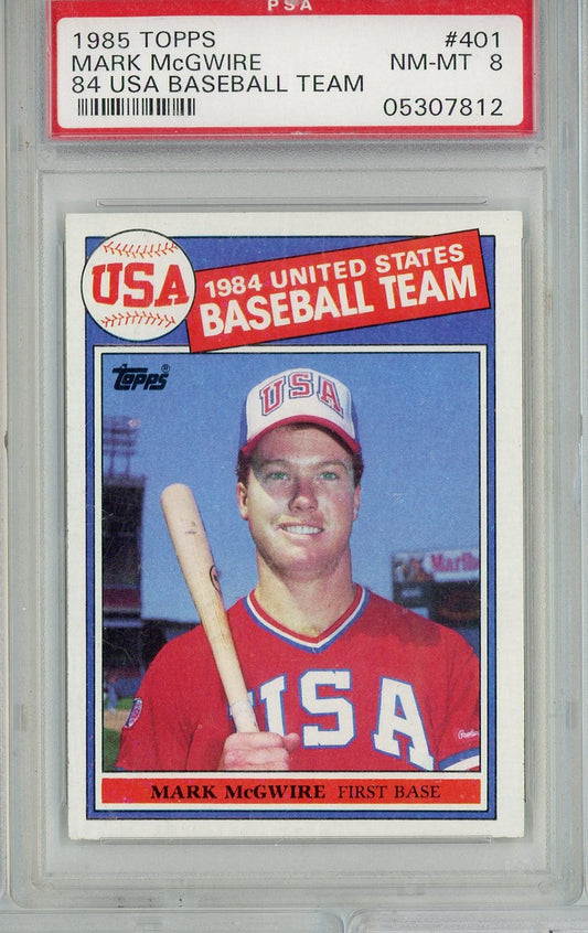 Graded 1985 Topps USA Baseball Team Mark McGwire #401 Rookie RC Baseball Card PSA 8 NM-MT