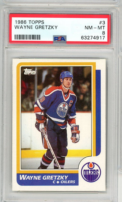 Graded 1986 Topps Wayne Gretzky #3 Hockey Card PSA 8 NM-MT