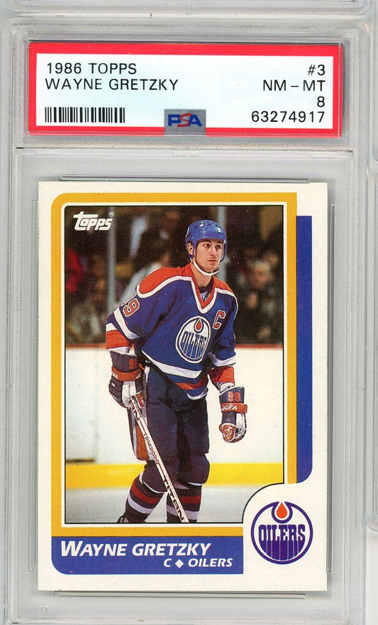 Graded 1986 Topps Wayne Gretzky #3 Hockey Card PSA 8 NM-MT