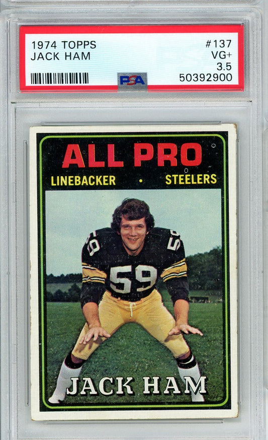 Graded 1974 Topps Jack Ham #137 2nd Year Football Card PSA 3.5 VG+