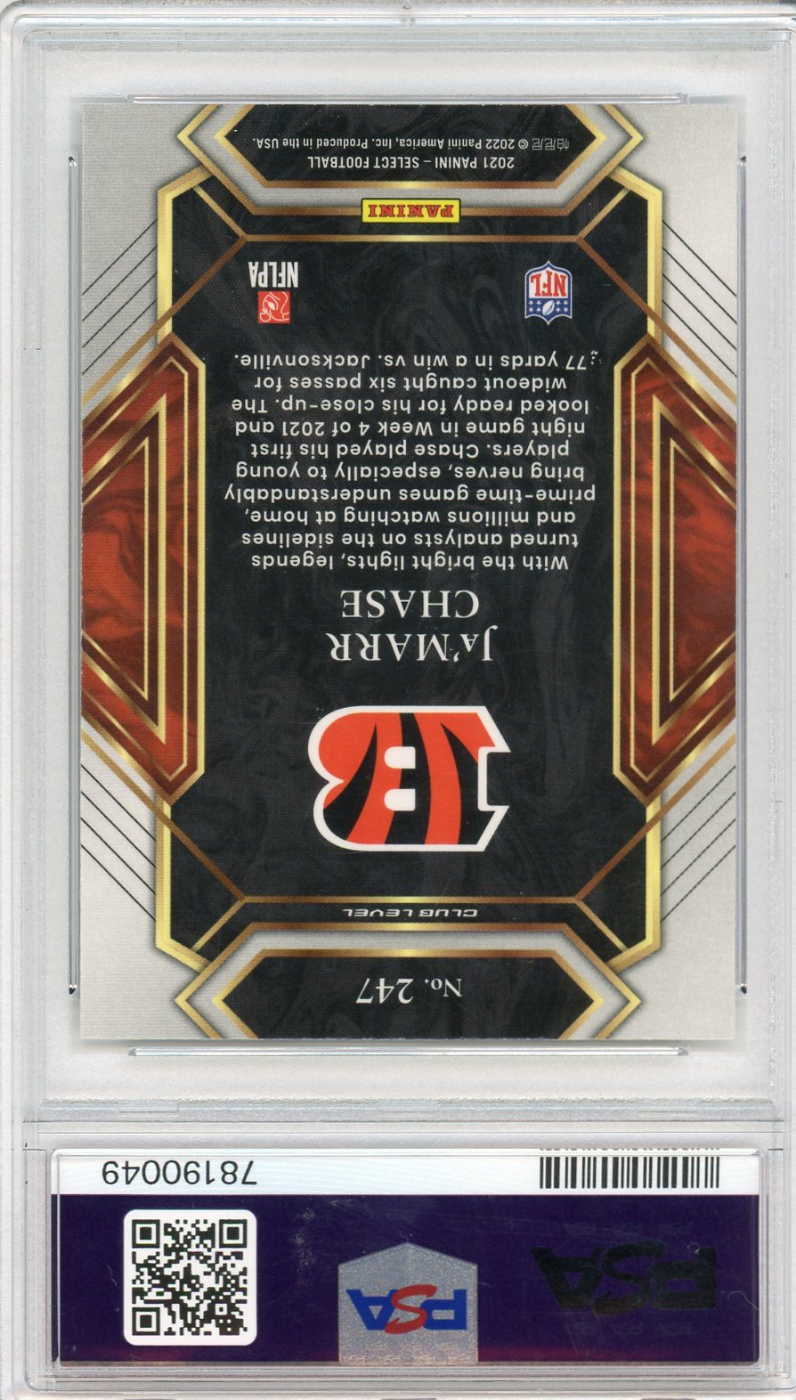 Graded 2021 Panini Select Ja'Marr Chase #247 Rookie RC Football Card PSA 10 Gem Mint