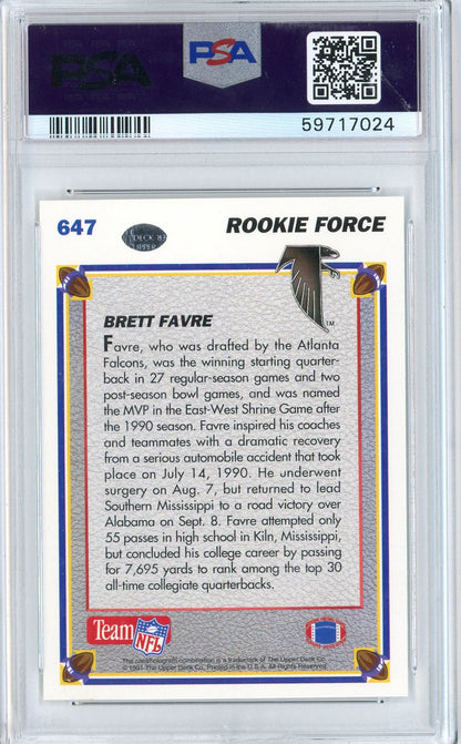 Graded 1991 Upper Deck Brett Favre #647 Rookie RC Football Card PSA 10 Gem Mint
