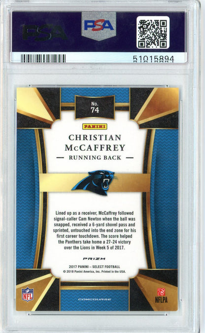 Graded 2017 Panini Select Christian McCaffrey #74 Rookie RC Football Card PSA 9 Mint
