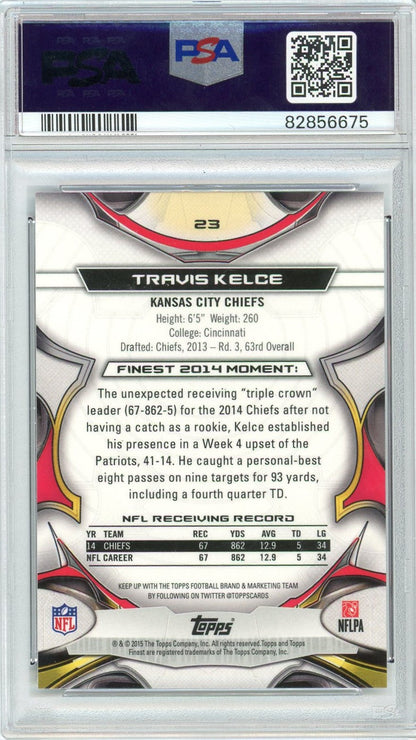Graded 2015 Topps Finest Travis Kelce #23 Black Refractor Football Card PSA 10 Gem Mint