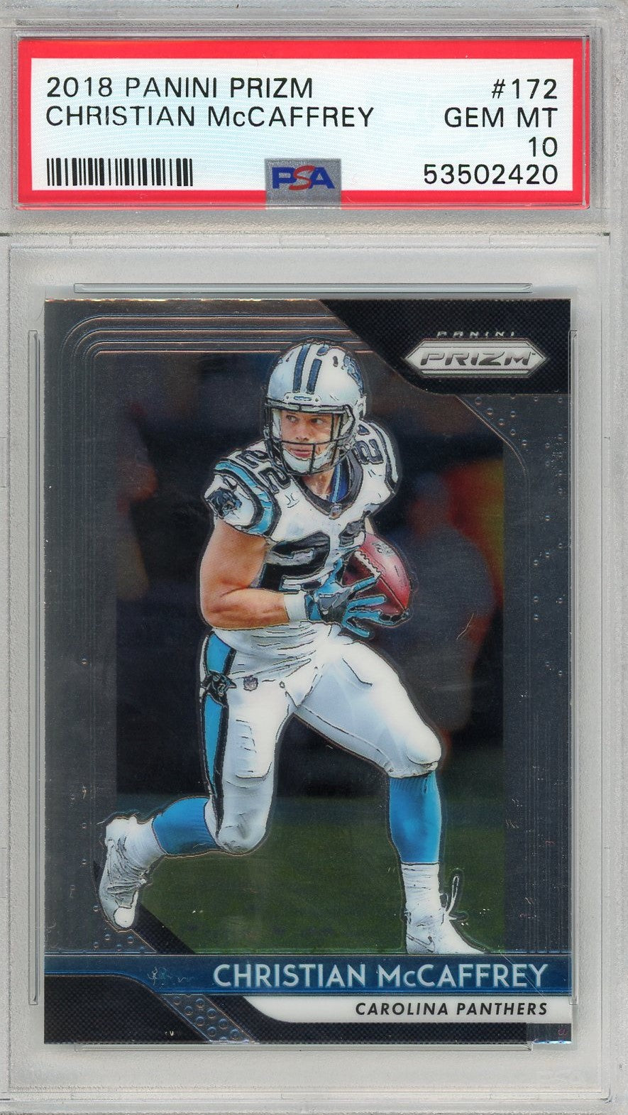 Graded 2018 Panini Prizm Christian McCaffrey #172 Football Card PSA 10 Gem Mint