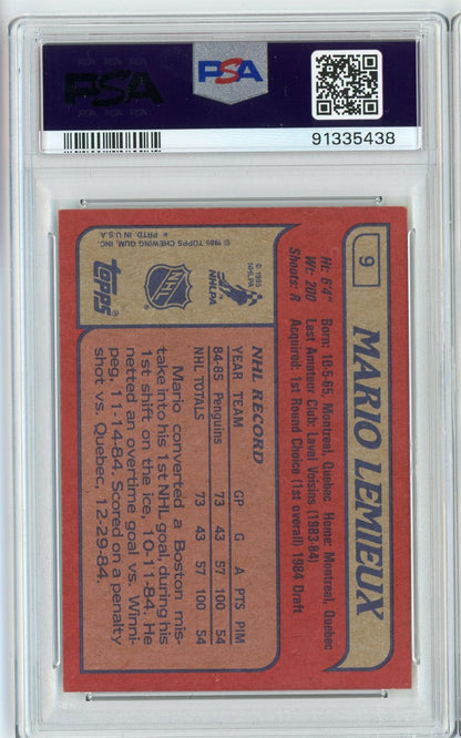 Graded 1985 Topps Mario Lemieux #9 Rookie RC Hockey Card PSA 6 EX-MT