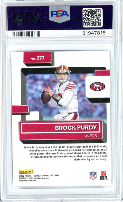 Graded 2022 Panini Donruss Optic Brock Purdy #277 Rookie RC Football Card PSA 10 Gem Mint