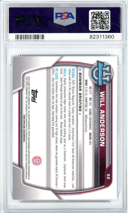 Graded 2022 Bowman University Will Anderson #52 Chrome Prospects Rookie RC Football Card PSA 10 Gem Mint