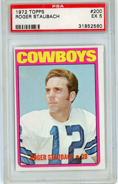 Graded 1972 Topps Roger Staubach #200 Rookie RC Football Card PSA 5 Excellent
