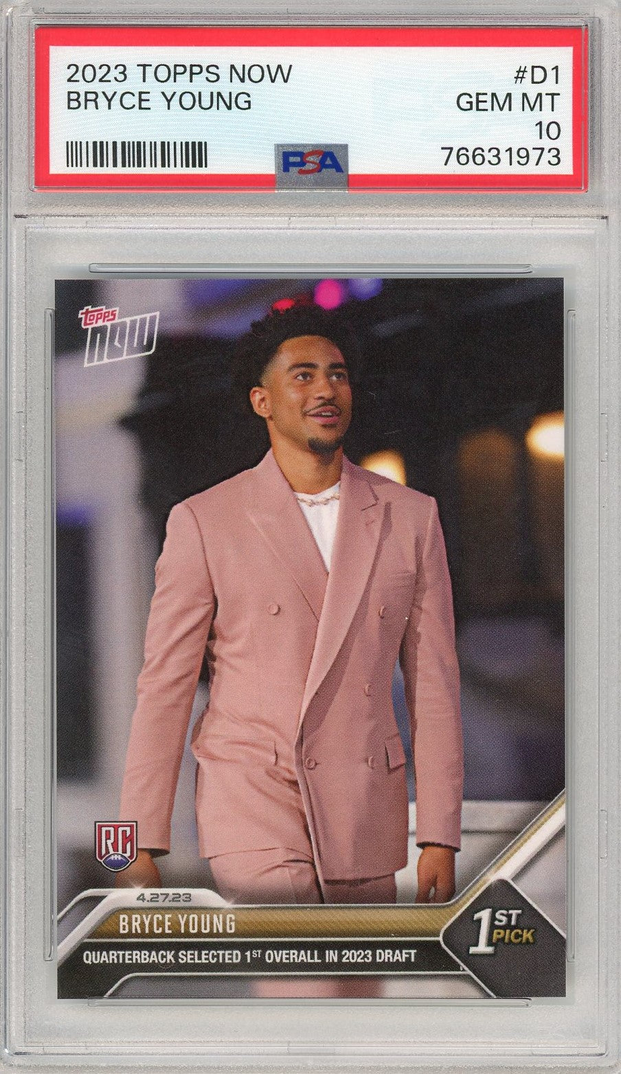 Graded 2023 Topps Now Bryce Young #D1 Rookie RC Football Card PSA 10 Gem Mint