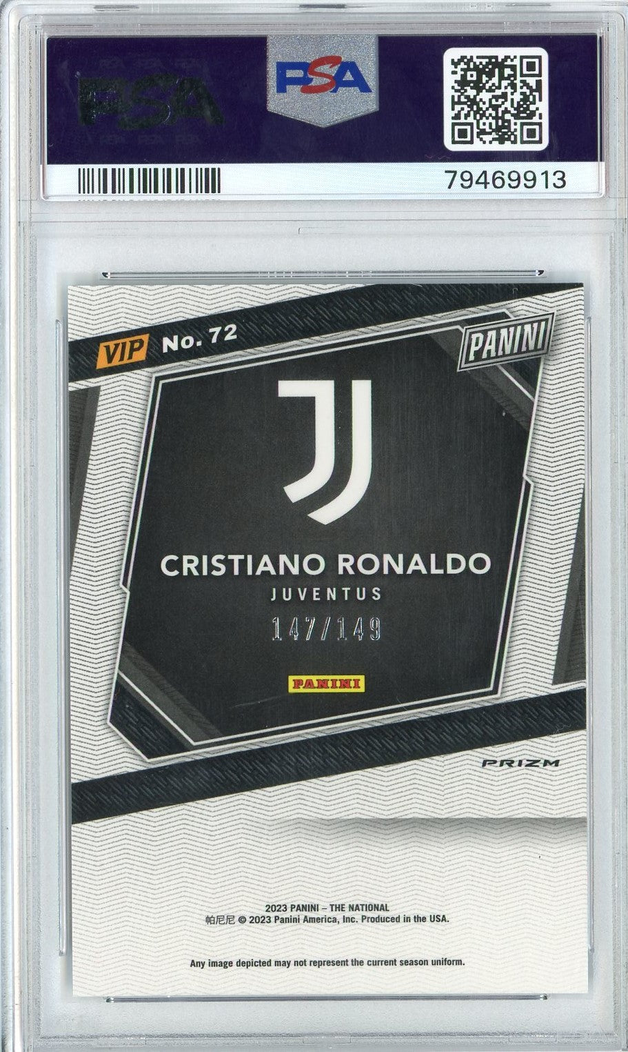 Graded 2023 Panini NSCC VIP GOLD Cristiano Ronaldo #72 Blue Sparkle Soccer Card PSA 10 Gem Mint