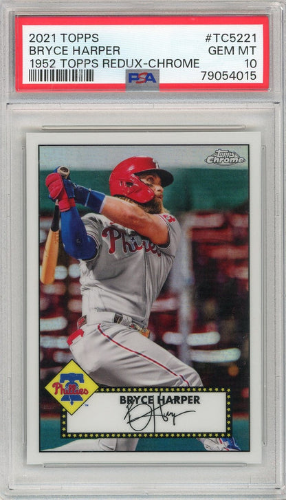 Graded 2021 Topps Bryce Harper #TC5221 1952 Topps Redux-Chrome Baseball Card PSA 10 Gem Mint