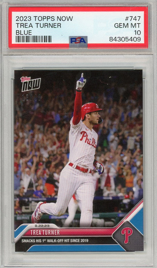 Graded 2023 Topps Now Trea Turner #747 Blue Baseball Card PSA 10 Gem Mint