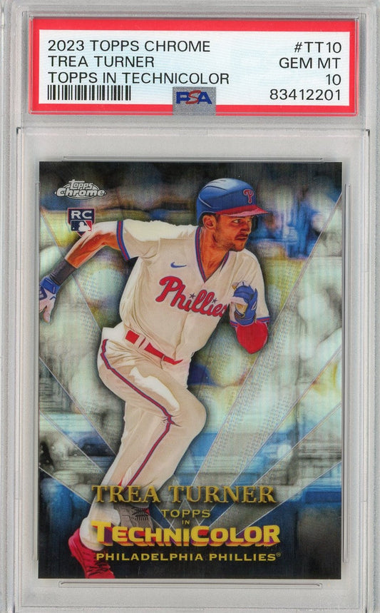 Graded 2023 Topps Chrome Trea Turner #TT10 Topps In Technicolor Misprint Rookie RC Baseball Card PSA 10 Gem Mint