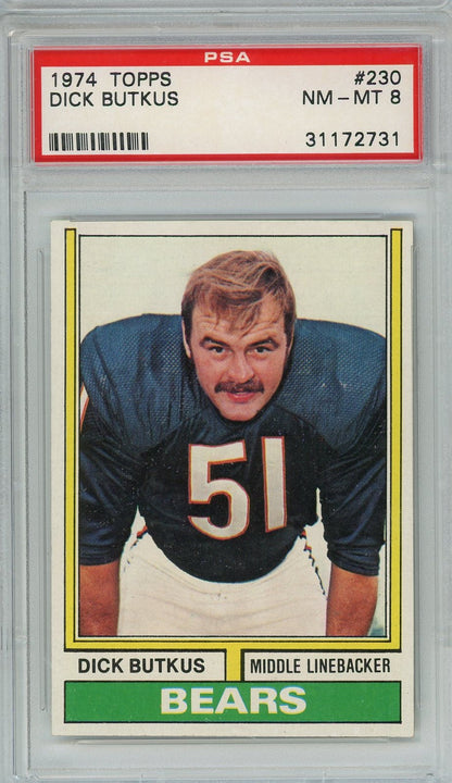 Graded 1974 Topps Dick Butkus #230 Football Card PSA 8 NM-MT