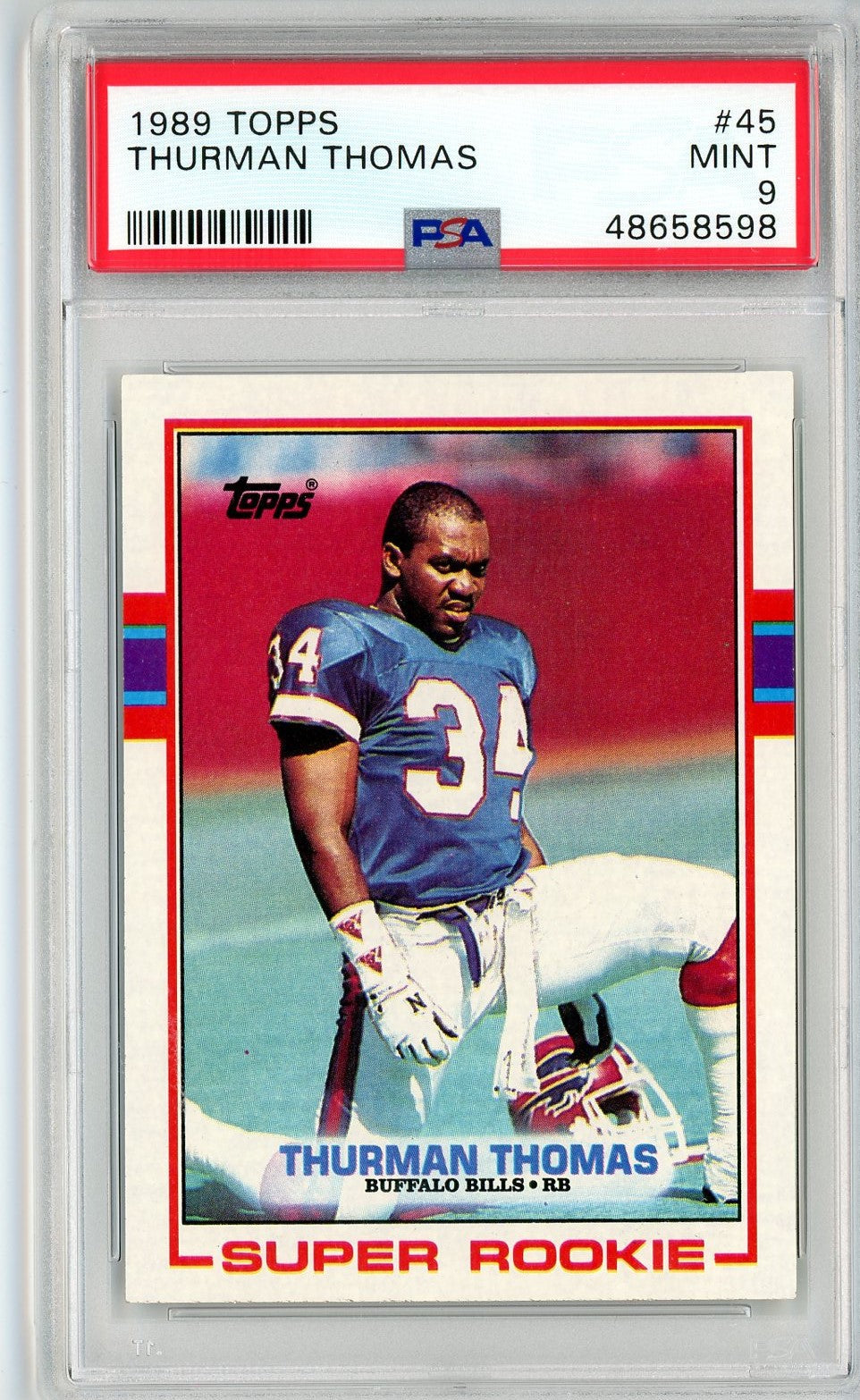 Graded 1989 Topps Thurman Thomas #45 Rookie RC Football Card PSA 9 Mint