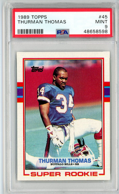 Graded 1989 Topps Thurman Thomas #45 Rookie RC Football Card PSA 9 Mint