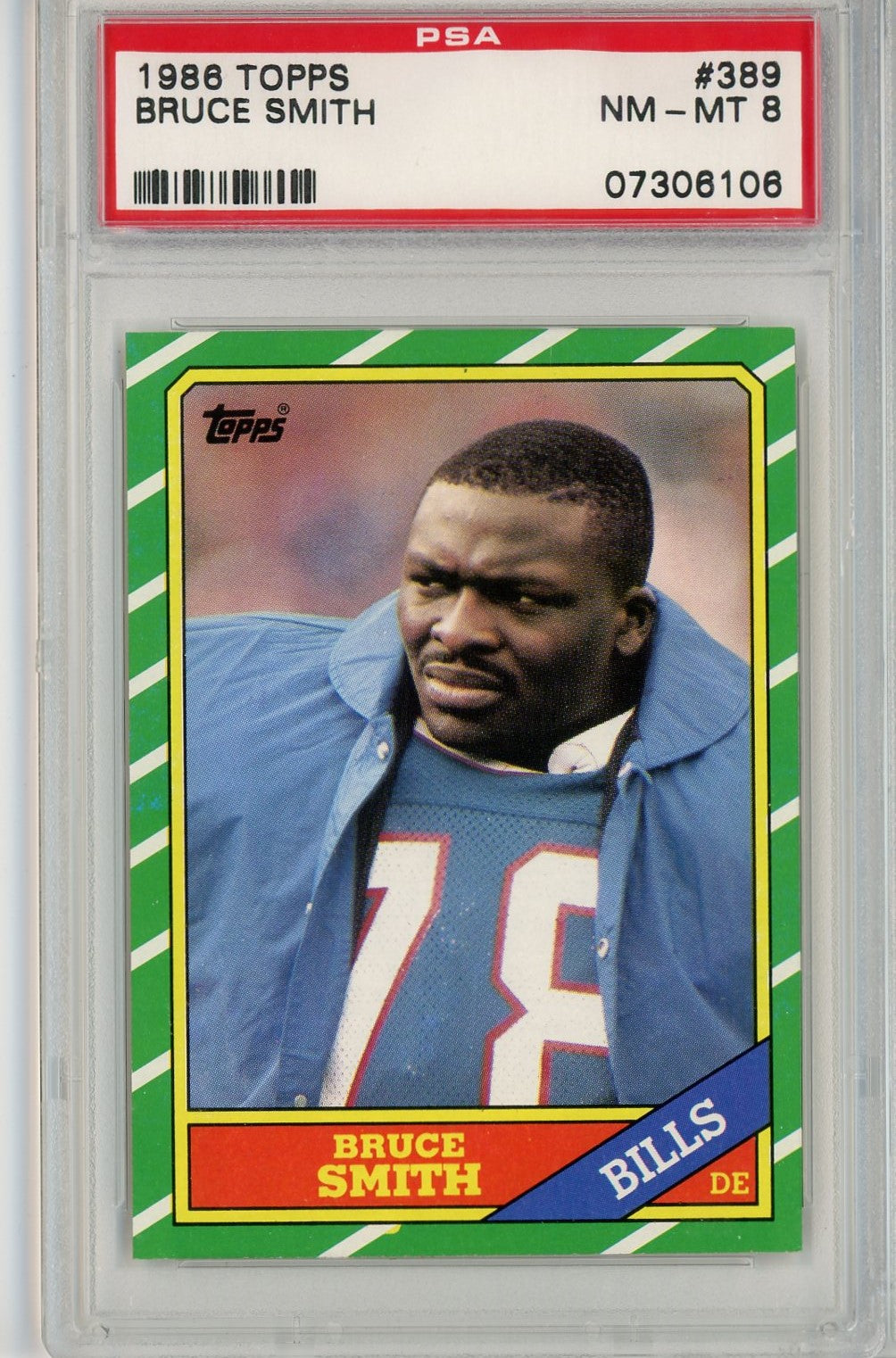 Graded 1986 Topps Bruce Smith #389 Rookie RC Football Card PSA 8 NM-MT