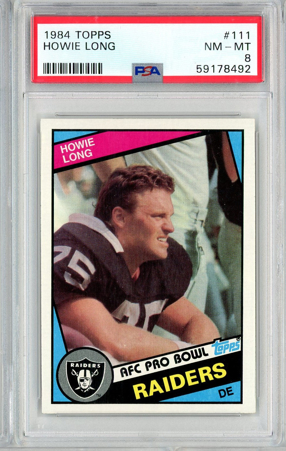 Graded 1984 Topps Howie Long #111 Rookie RC Football Card PSA 8 NM-MT