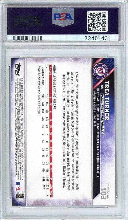 Graded 2016 Topps Trea Turner #103 Rookie RC Baseball Card PSA 10 Gem Mint