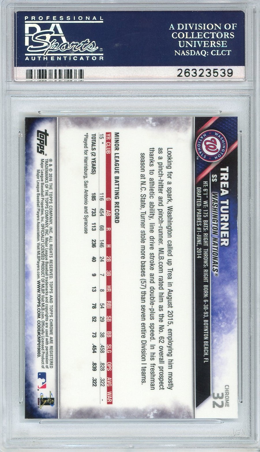 Graded 2016 Topps Chrome Trea Turner #32 Rookie RC Baseball Card PSA 10 Gem Mint