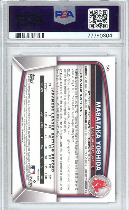 Graded 2023 Topps Bowman Masataka Yoshida #58 Rookie RC Baseball Card PSA 10 Gem Mint