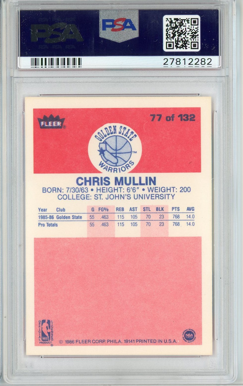 Graded 1986 Fleer Chris Mullin #77 Rookie RC Basketball Card PSA 8 NM-MT