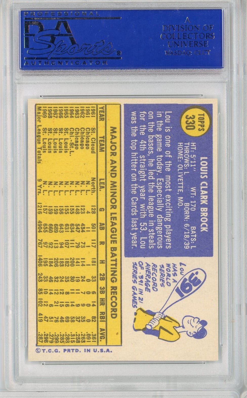 Graded 1970 Topps Lou Brock #330 Baseball Card PSA 8 NM-MT