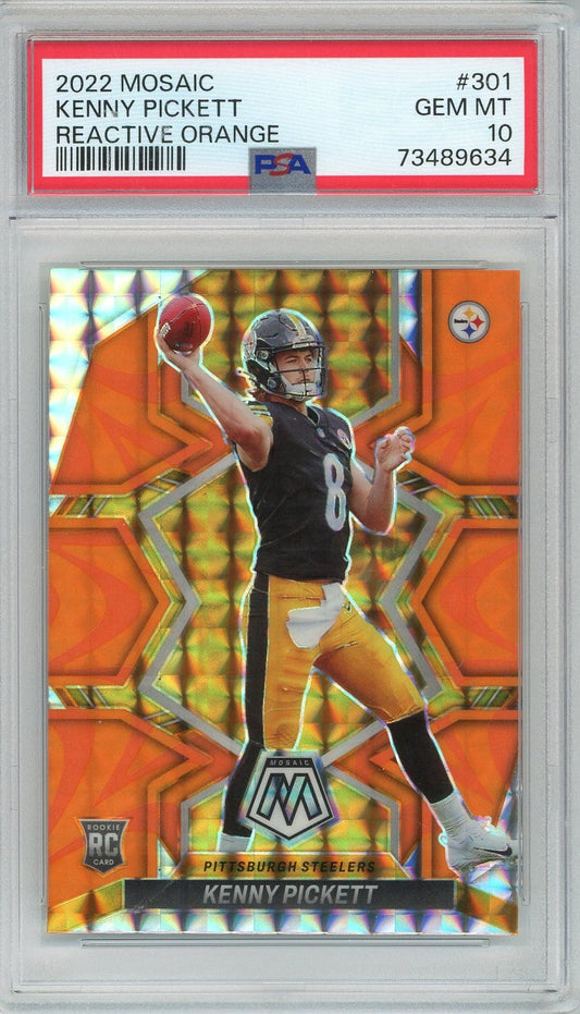 Graded 2022 Mosaic Kenny Pickett #301 Reactive Orange Rookie RC Football Card PSA 10 Gem Mint