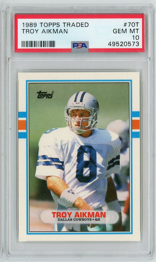 Graded 1989 Topps Traded Troy Aikman #70T Rookie RC Football Card PSA 10 Gem Mint
