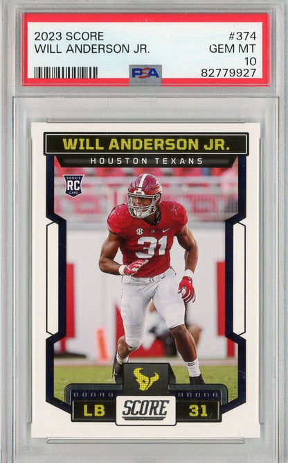 Graded 2023 Score Will Anderson #374 Rookie RC Football Card PSA 10 Gem Mint