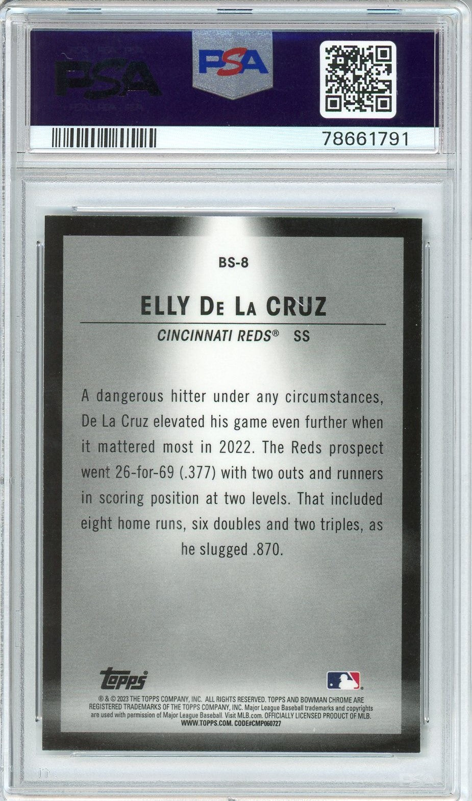 Graded 2023 Topps Bowman Elly De La Cruz #BS8 Spotlights Rookie RC Baseball Card PSA 10 Gem Mint