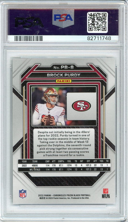 Graded 2022 Panini Chronicles Brock Purdy #PB8 Prizm Black Rookie RC Football Card PSA 10 Gem Mint