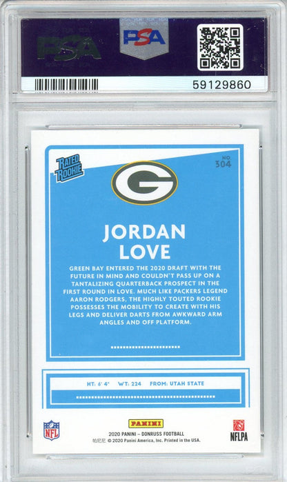 Graded 2020 Panini Donruss Jordan Love #304 Rookie RC Football Card PSA 10 Gem Mint