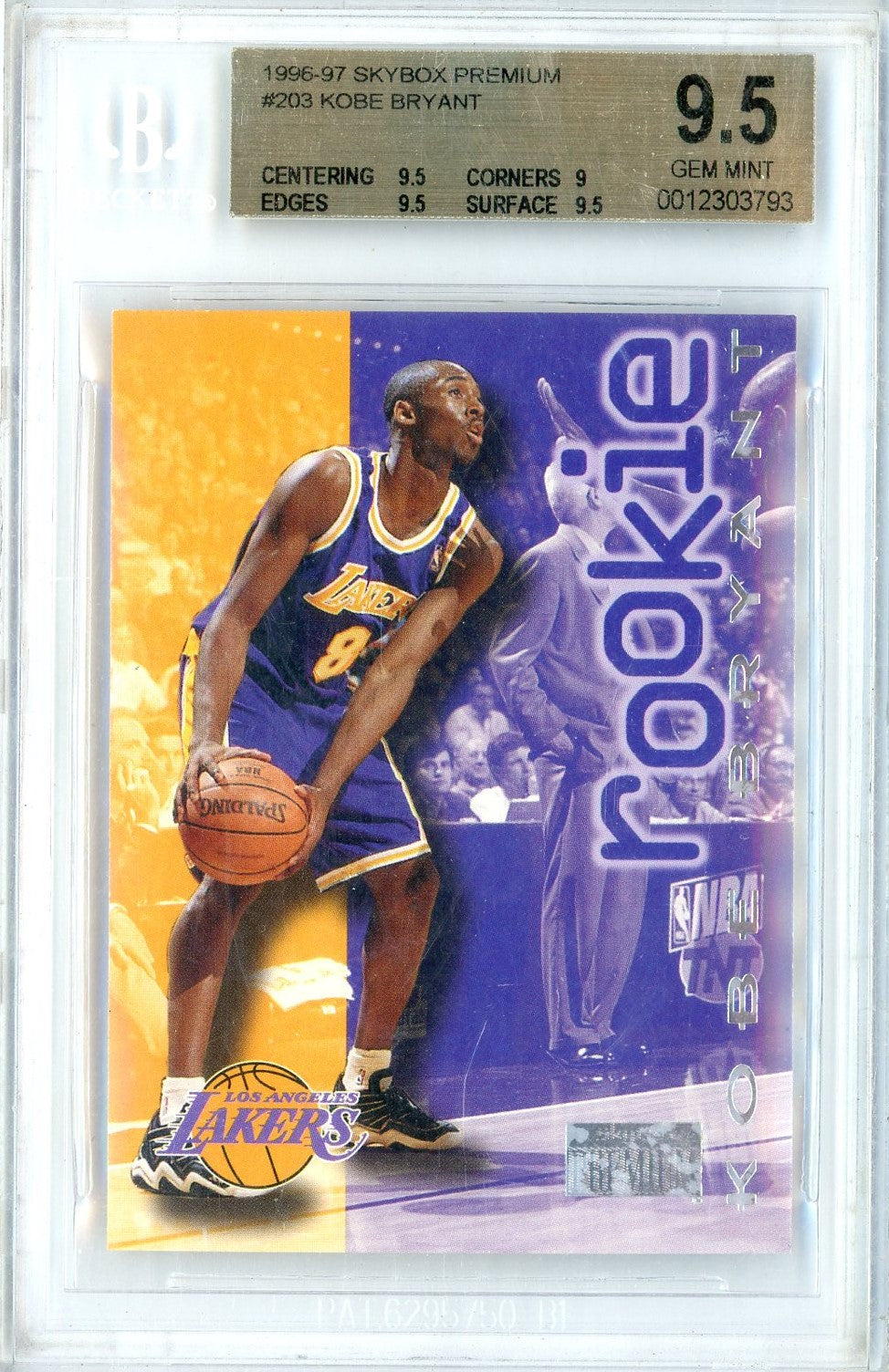 Graded 1996 Skybox Premium Kobe Bryant #203 Rookie RC Basketball Card BGS 9.5 Gem Mint