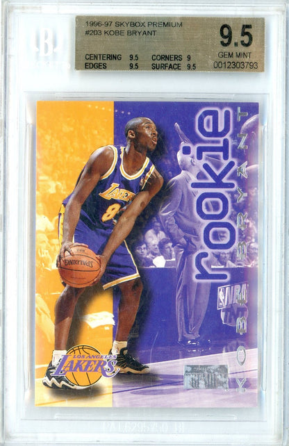 Graded 1996 Skybox Premium Kobe Bryant #203 Rookie RC Basketball Card BGS 9.5 Gem Mint