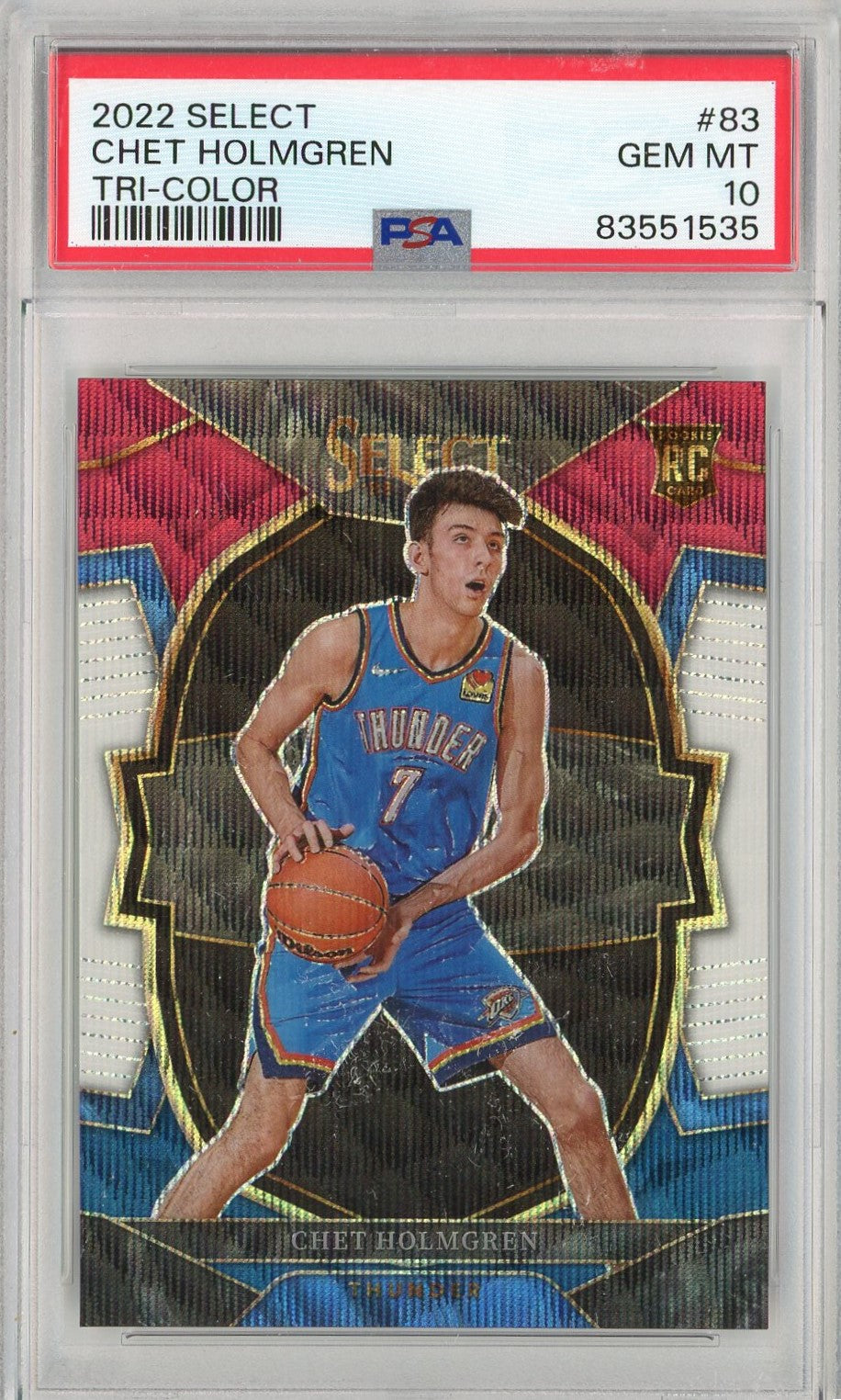 Graded 2022 Panini Select Chet Holmgren #83 Tri-Color Rookie RC Basketball Card PSA 10 Gem Mint