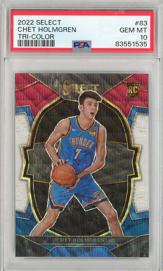 Graded 2022 Panini Select Chet Holmgren #83 Tri-Color Rookie RC Basketball Card PSA 10 Gem Mint