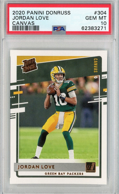 Graded 2020 Panini Donruss Jordan Love #304 Canvas Rookie RC Football Card PSA 10 Gem Mint