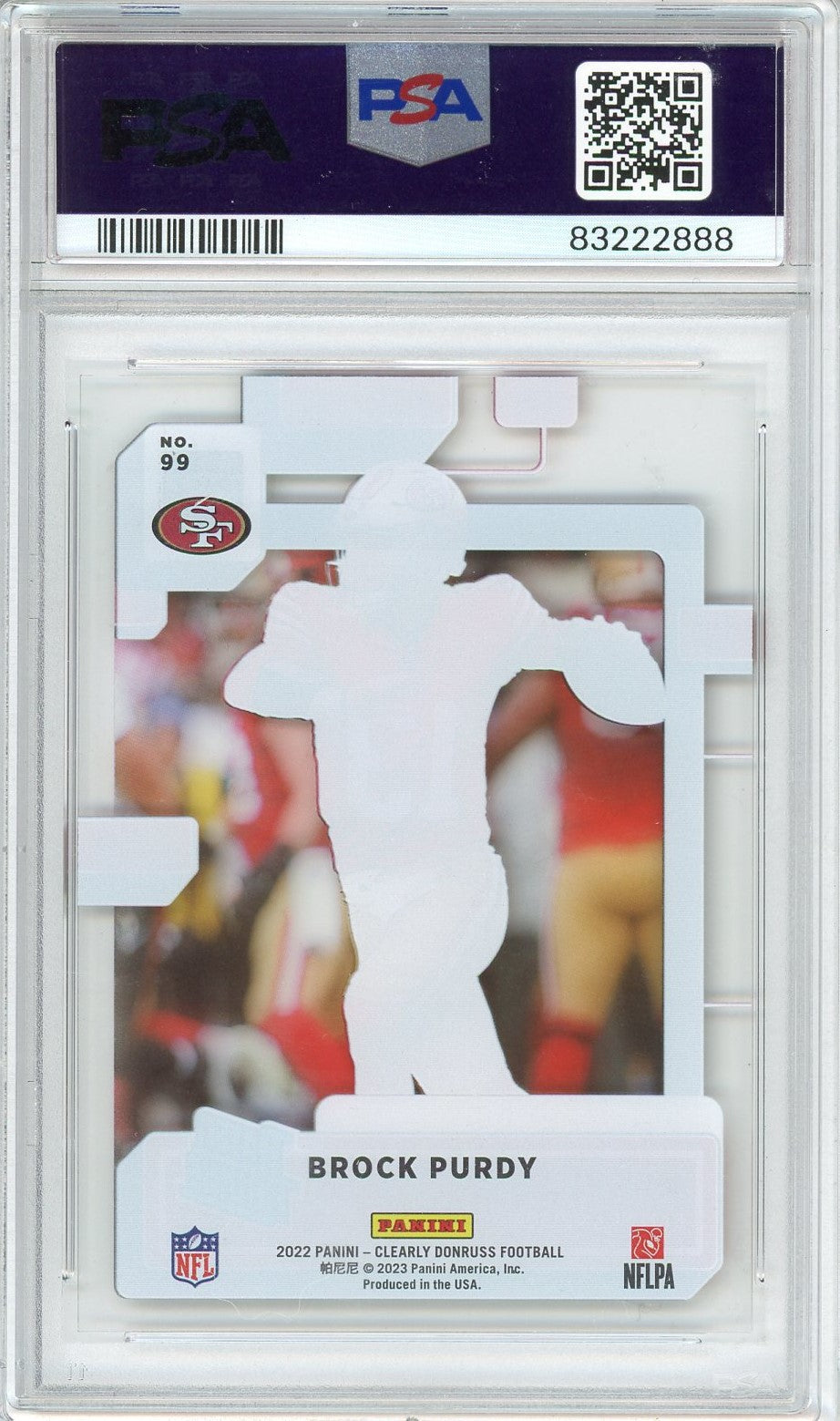 Graded 2022 Clearly Donruss Brock Purdy #99 Rookie RC Football Card PSA 9 Mint