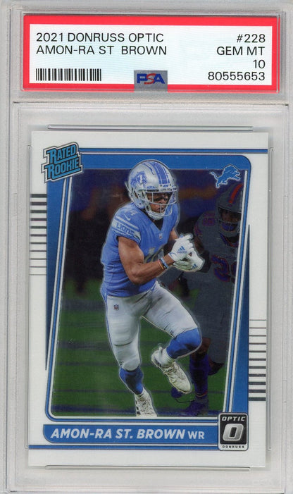Graded 2021 Donruss Optic Amon-Ra St. Brown #228 Rookie RC Football Card PSA 10 Gem Mint