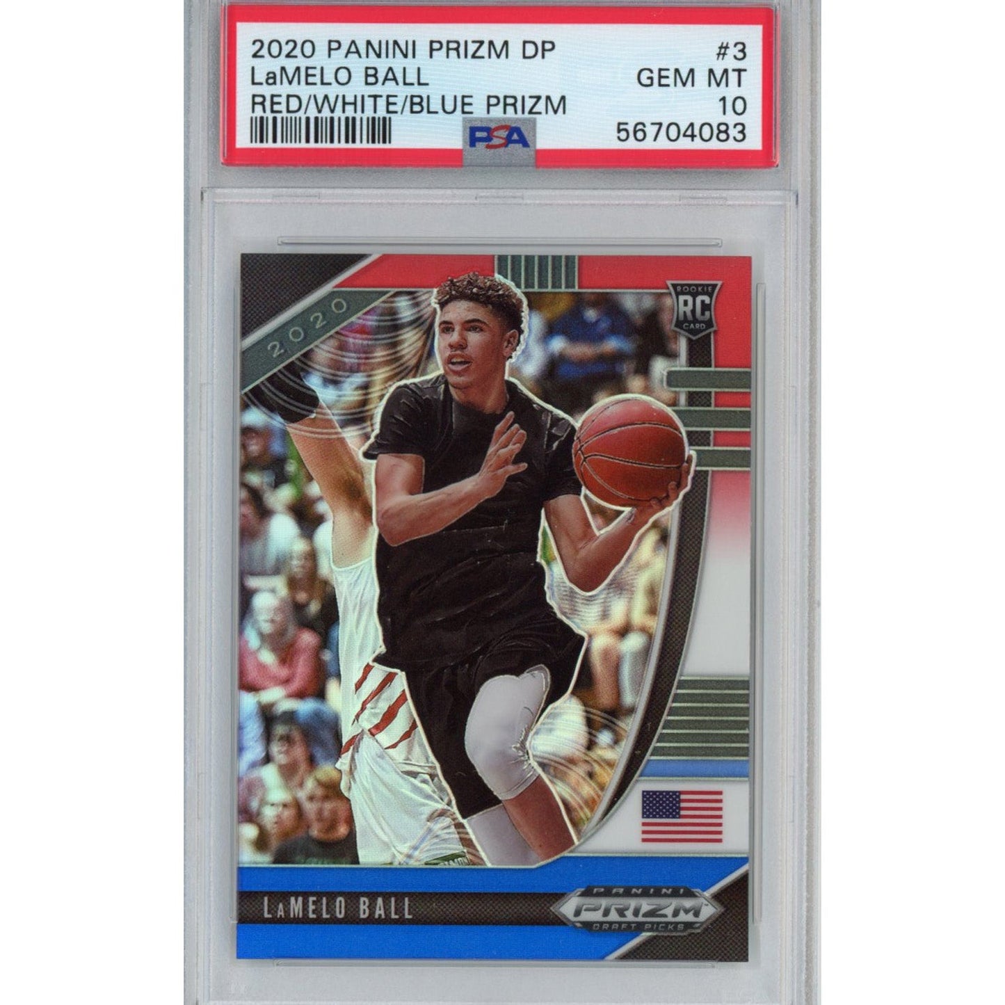 Graded 2020-21 Panini Prizm DP Draft Picks LaMelo Ball #3 Red White Blue Prizm Rookie RC Basketball Card PSA 10 Gem Mint