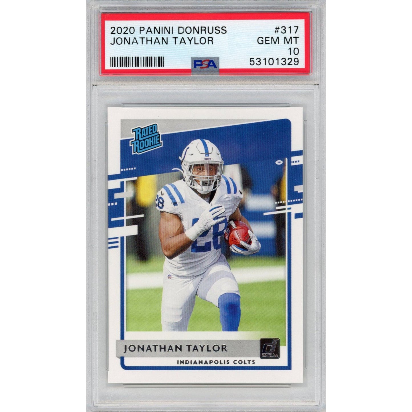 Graded 2020 Panini Donruss Jonathan Taylor #317 Rated Rookie RC Football Card PSA 10 Gem Mint