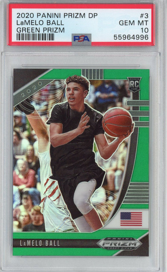 Graded 2020-21 Panini Prizm DP Draft Picks LaMelo Ball #3 Green Prizm Rookie RC Basketball Card PSA 10 Gem Mint