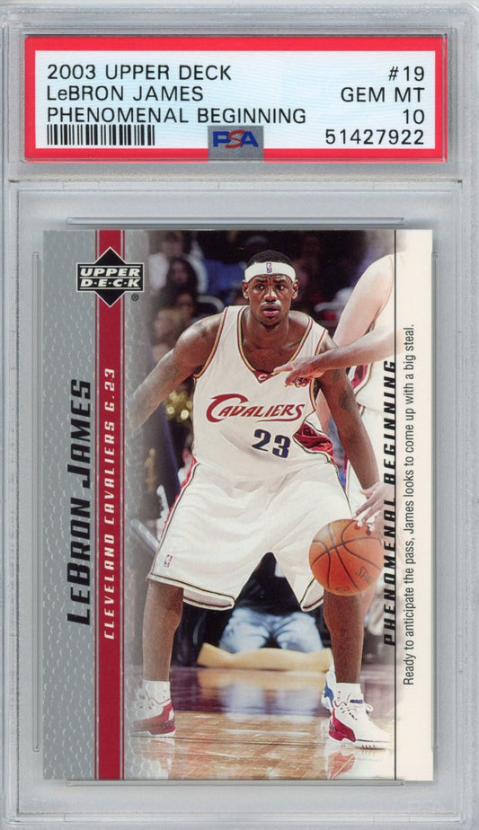 Graded 2003-04 Upper Deck UD LeBron James #19 Phenomenal Beginning Rookie RC Basketball Card PSA 10 Gem Mint