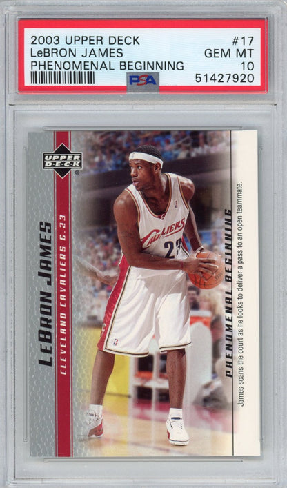 Graded 2003-04 Upper Deck UD LeBron James #17 Phenomenal Beginning Rookie RC Basketball Card PSA 10 Gem Mint