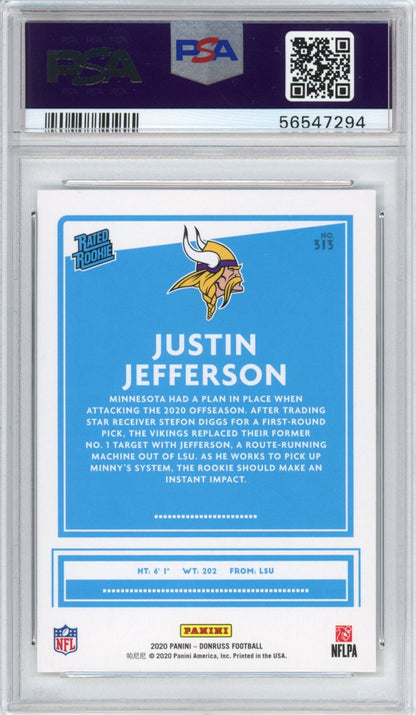 Graded 2020 Panini Donruss Justin Jefferson #313 Rookie RC Football Card PSA 10 Gem Mint