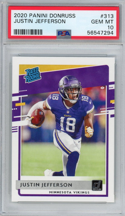 Graded 2020 Panini Donruss Justin Jefferson #313 Rookie RC Football Card PSA 10 Gem Mint